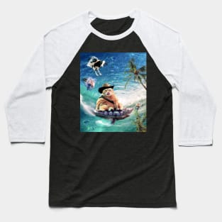 Surfing Cowboy Cat Riding Shark Baseball T-Shirt